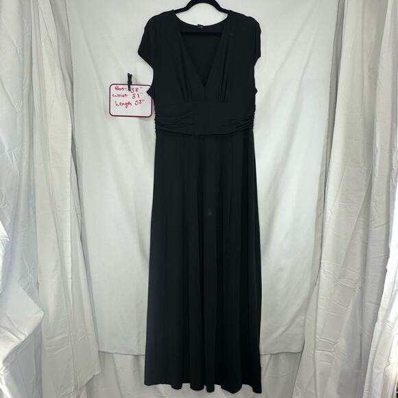 Anrabess Black Maxi Dress Large Deep V-Neck Sexy Gothic Witchcore Simple Minimal - Picture 1 of 6
